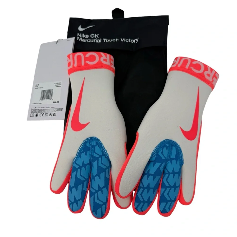 Nike GK Mercurial Touch Victory Soccer Gloves DC1981-101 Size 6 Ivory Neon blue